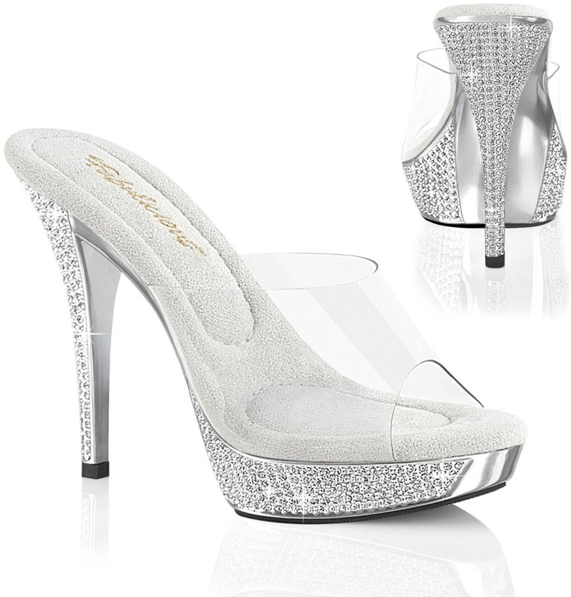 Fabulicious - ATHENA501 Muiltjes met hak - US 7 - 37 Shoes - Wit/Zilverkleurig