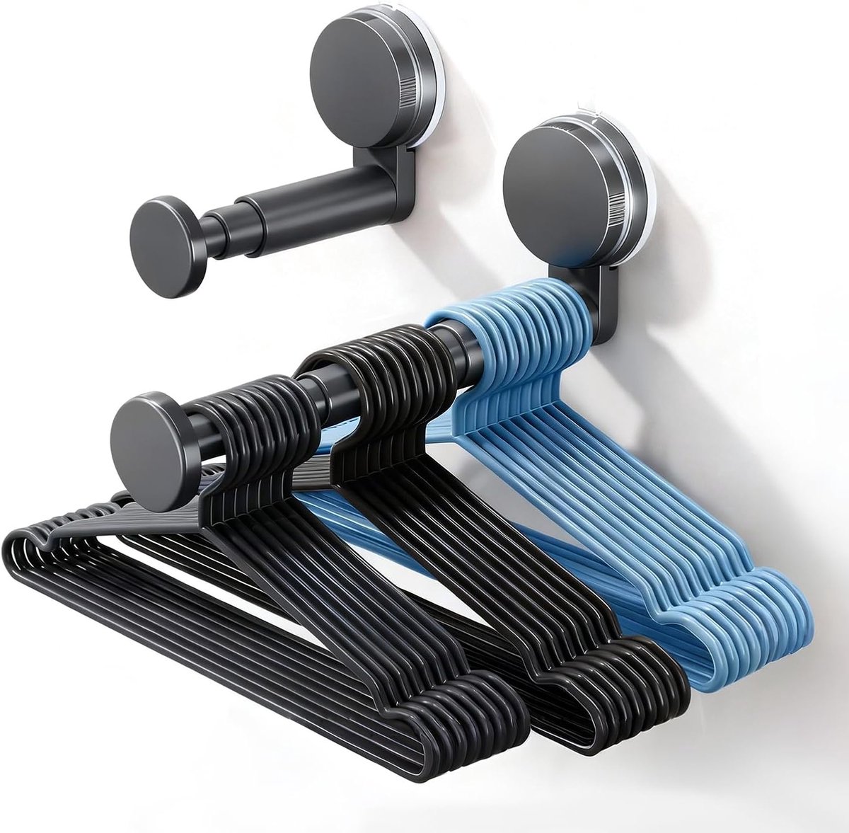 2 stuks kleerhangerorganizer met zuignap, uittrekbaar, wandmontage, kledinghanger, opbergrek voor slaapkamer en bijkeuken