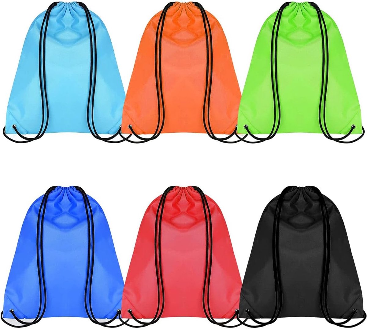 6 stuks, gymtas met trekkoord, meerkleurig, voor fitness