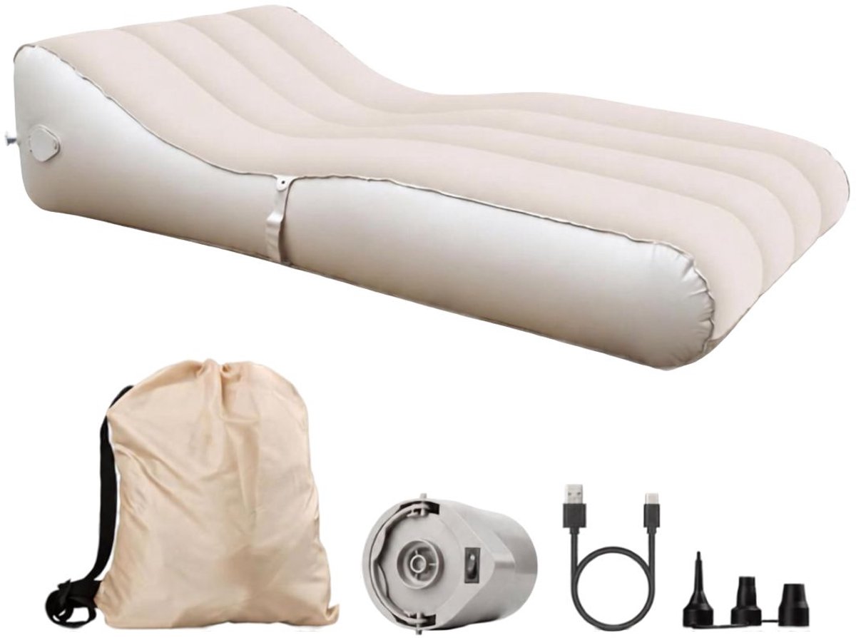 JCP® Opblaasbank - Opblaasbare Zetel - Inflatable Bean Bag Stoel - Kaki - 140cm x 90cm x 41cm