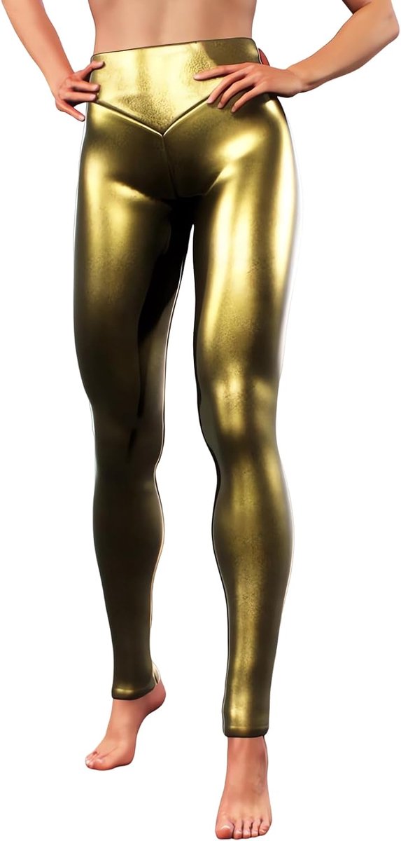 Legging voor dames, hoge taille, stretch, sexy, wetlook, metallic discobroek, dans, yogabroek, panty, lounge, skinny broek, slim fit, volledige lengte broek voor danskleding, nachtclub