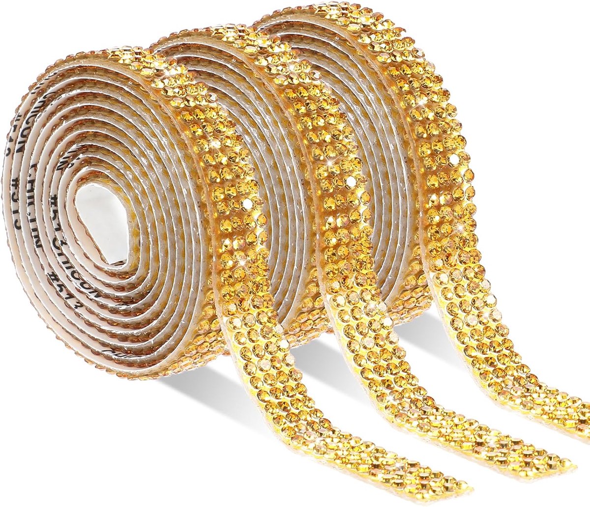 3 stuks zelfklevende strasssteentjes, glitterband, doe-het-zelf diamantband, glitterstenen, doe-het-zelf decoratiestickers voor kleding, bruiloft, handwerk, geschenkdecoratie, goud