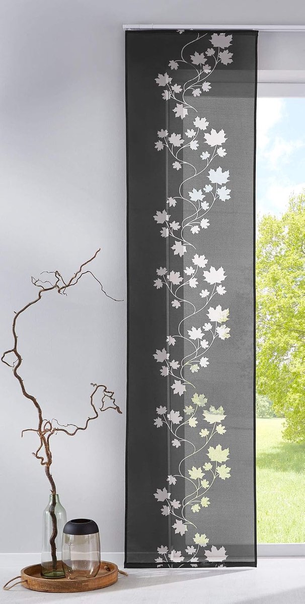 Modern paneelgordijn schuifgordijn Leaf van hoogwaardig uitgebrande stof met klittenband, 245x60 (HxB), zwart, 85610