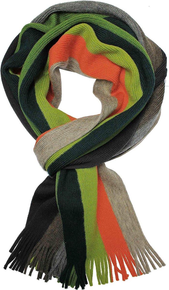 Gebreide sjaal heren sjaal dames sjaal unisex pure wol gestreept fijn gebreid met franjes meerkleurig