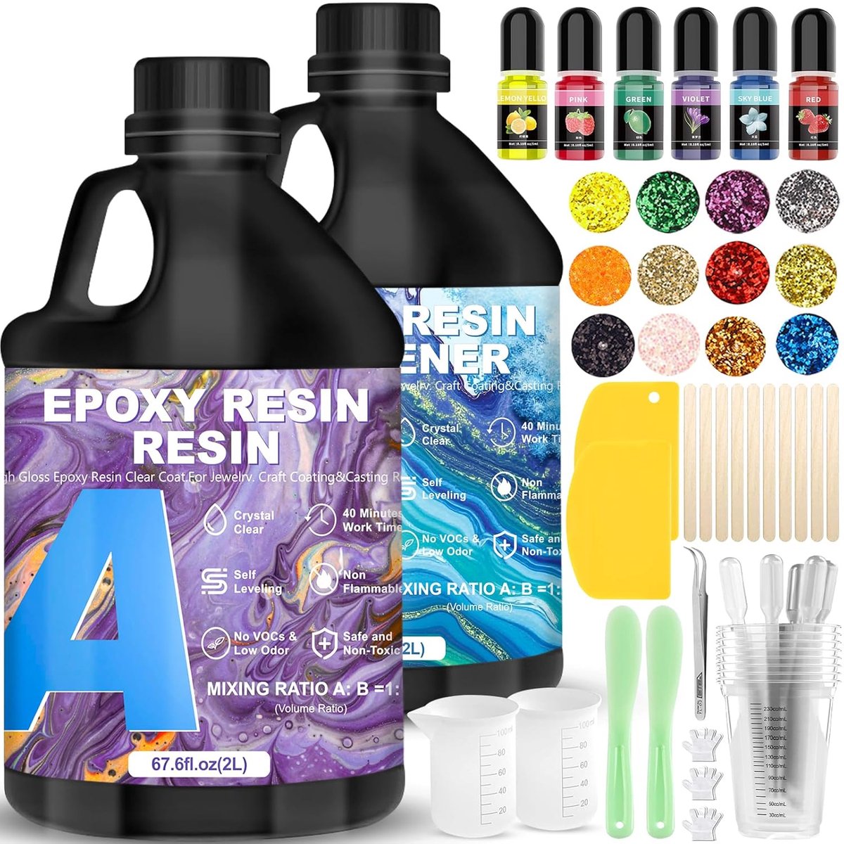 4L/135.2oz, Epoxyhars, Epoxyharsset, 1: 1 Kunsthars Giethars, Niet-giftig, Transparant, Snelhardend, Epoxyhars voor Hout, Sieraden, Kunsthandwerk, Vormen, Onderzetters, Beginners