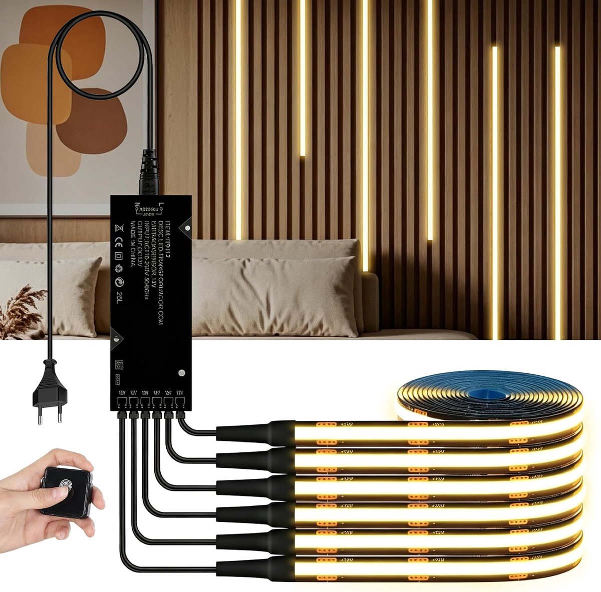 Led voor akoestische panelen, 6 stuks 1 m zwarte ledstrips, COB led-akoestische paneelverlichting, warmwitte kastverlichting, akoestische paneelaccessoires, ledverlichting voor akoestische