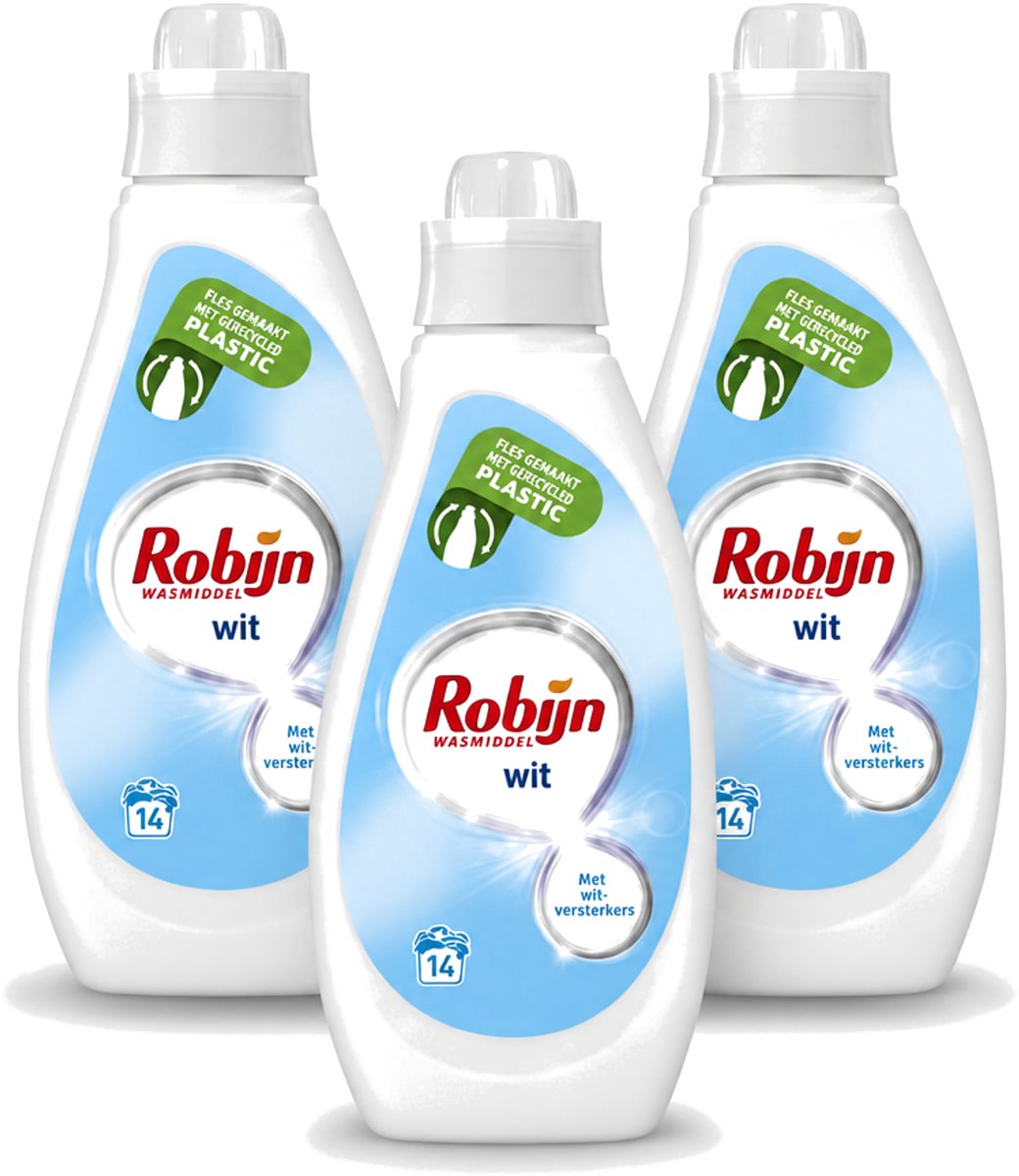 3 x Robijn - Wit - Vloeibaar Wasmiddel - Met Witversterkers - 14 Wasbeurten - 700 ml - Voordeelverpakking - 3 stuks