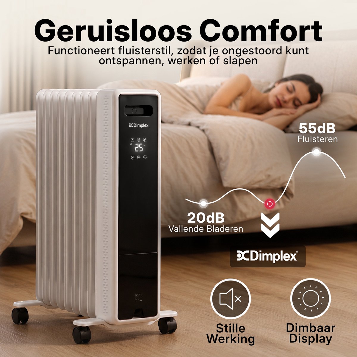 Dimplex ECO Edge Olievrije Radiator 2000W – Elektrische Kachel voor Ruimtes tot 60 m³ – Elektrische Verwarming met Thermostaat (5-35°C), 24-uurs Timer en Kinderslot – Wit/Zwart – foto 4