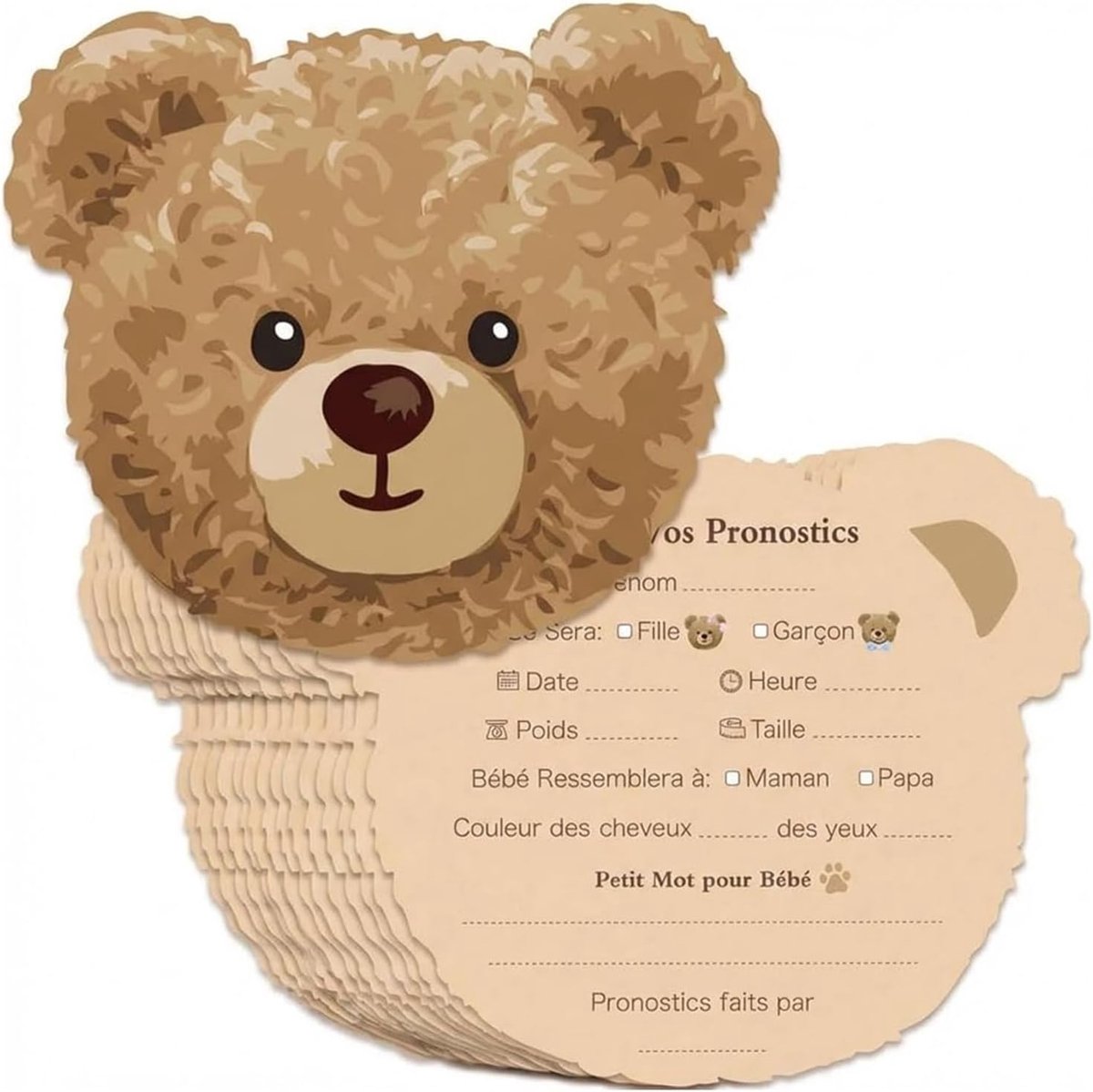 20 Franse Teddybeer Baby Voorspellingskaarten - Baby Shower Spellen Voor Genderonthulling - Decoraties & Tips Voor Babydouche