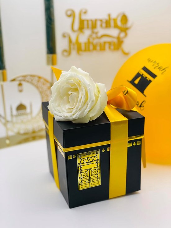 And Hajj Kaaba geschenkdoos voor Hajj en Umrah, met 2 satijnen cadeaulinten en 4 metallic markers — afbeelding 4