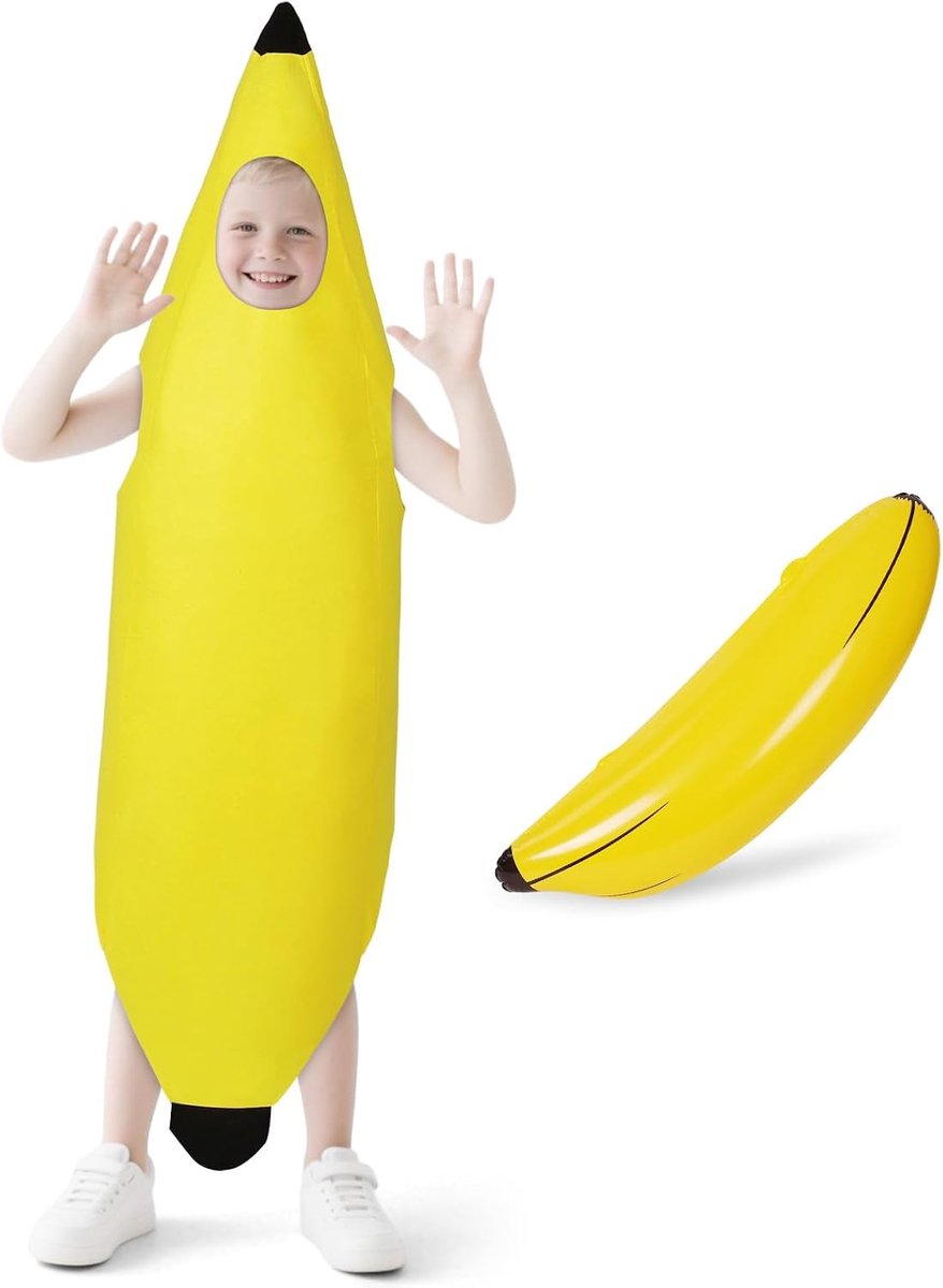 Bananenkostuum voor kinderen, grappig geel fruitkostuum