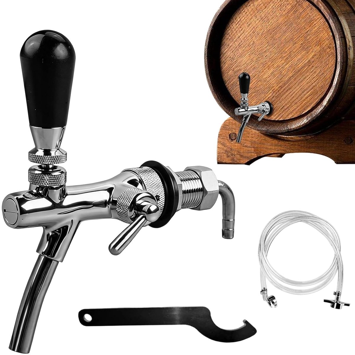 Bierkraan G5/8, verstelbare bierkraan, lange schacht, roestvrij staal, biertapkraan, chroom, bierkraan voor thuis, bar, restaurants, thuisbrouwaccessoires, dispenser
