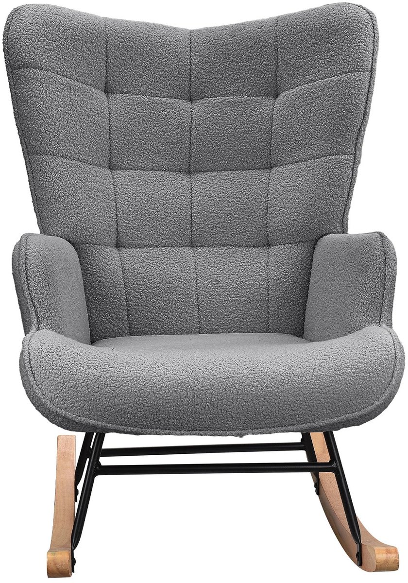 Gudalio Schommelstoel - Fauteuil - Loungestoel - Zetel - Armleuningen - Gecapitonneerd - Houten Onderstel - Modern - Grijs