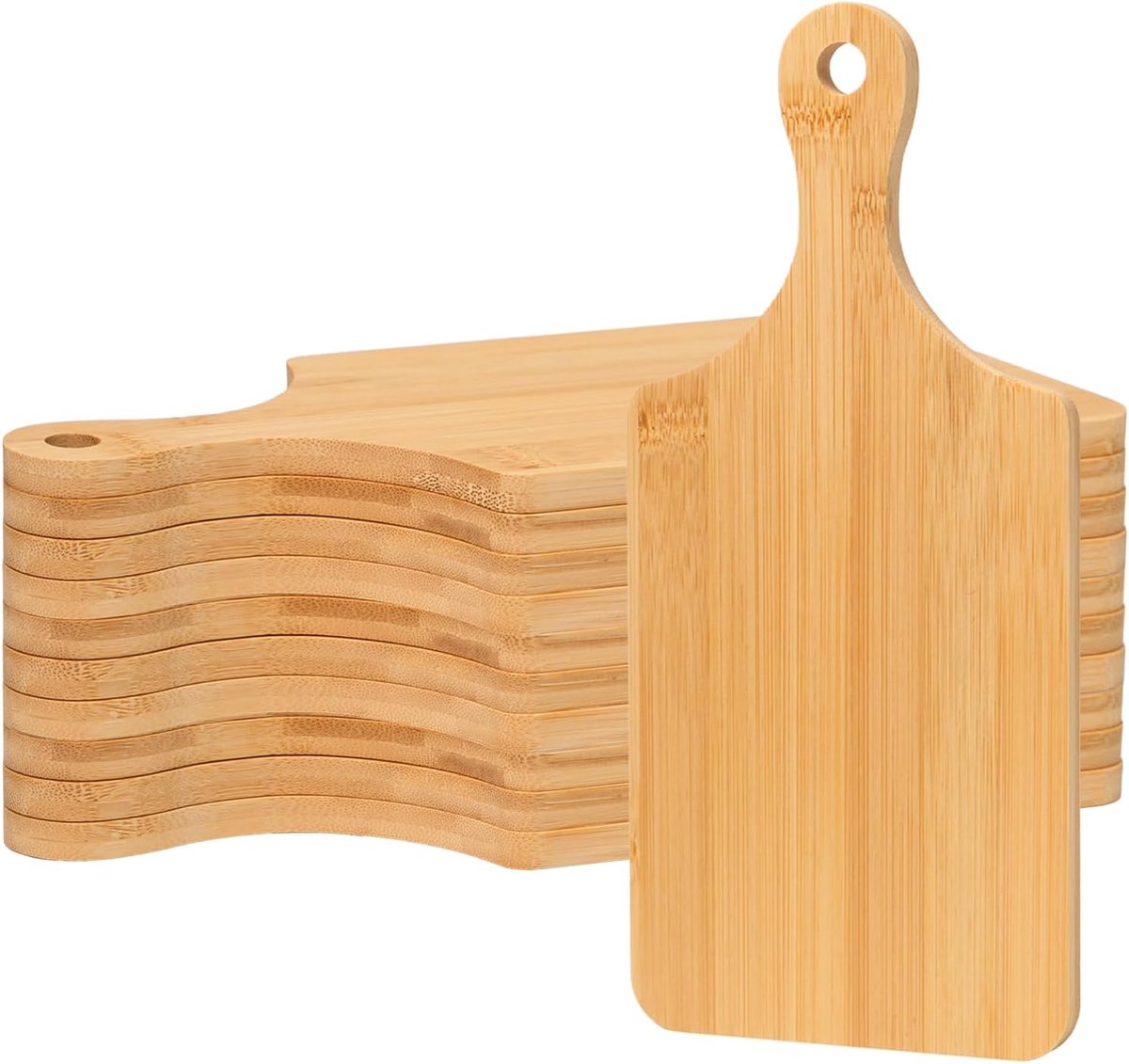 10 Stuks Snijplanken van Bamboe met Handgreep Ergonomische Handgrepen en Dubbelzijdige Snijplanken Resistente Snijplanken van Bamboe voor Pizza, Brood, Kaas, Vleeswaren