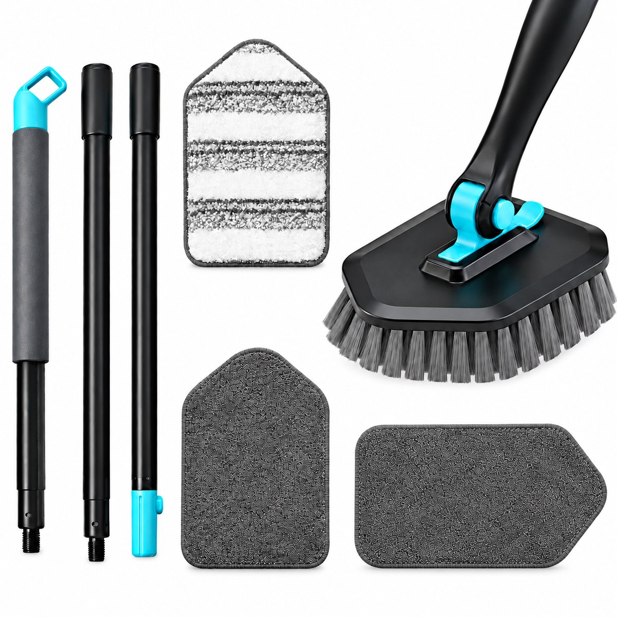 Somstyle Douche Schrobborstel - 3-in-1 Reinigingsborstel - 128 CM - Schrobber met Steel - Zwart / Blauw