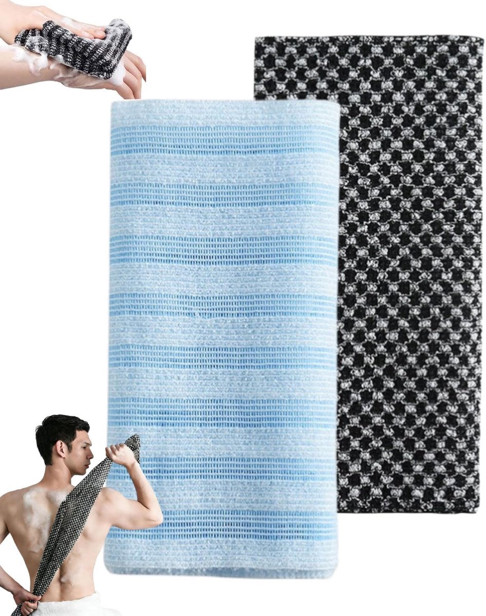 2 stuks Japanse peeling handdoek, exfolierende waskleppen voor diepe reiniging, extra lange peeling waskleppen voor - ShopVlot
