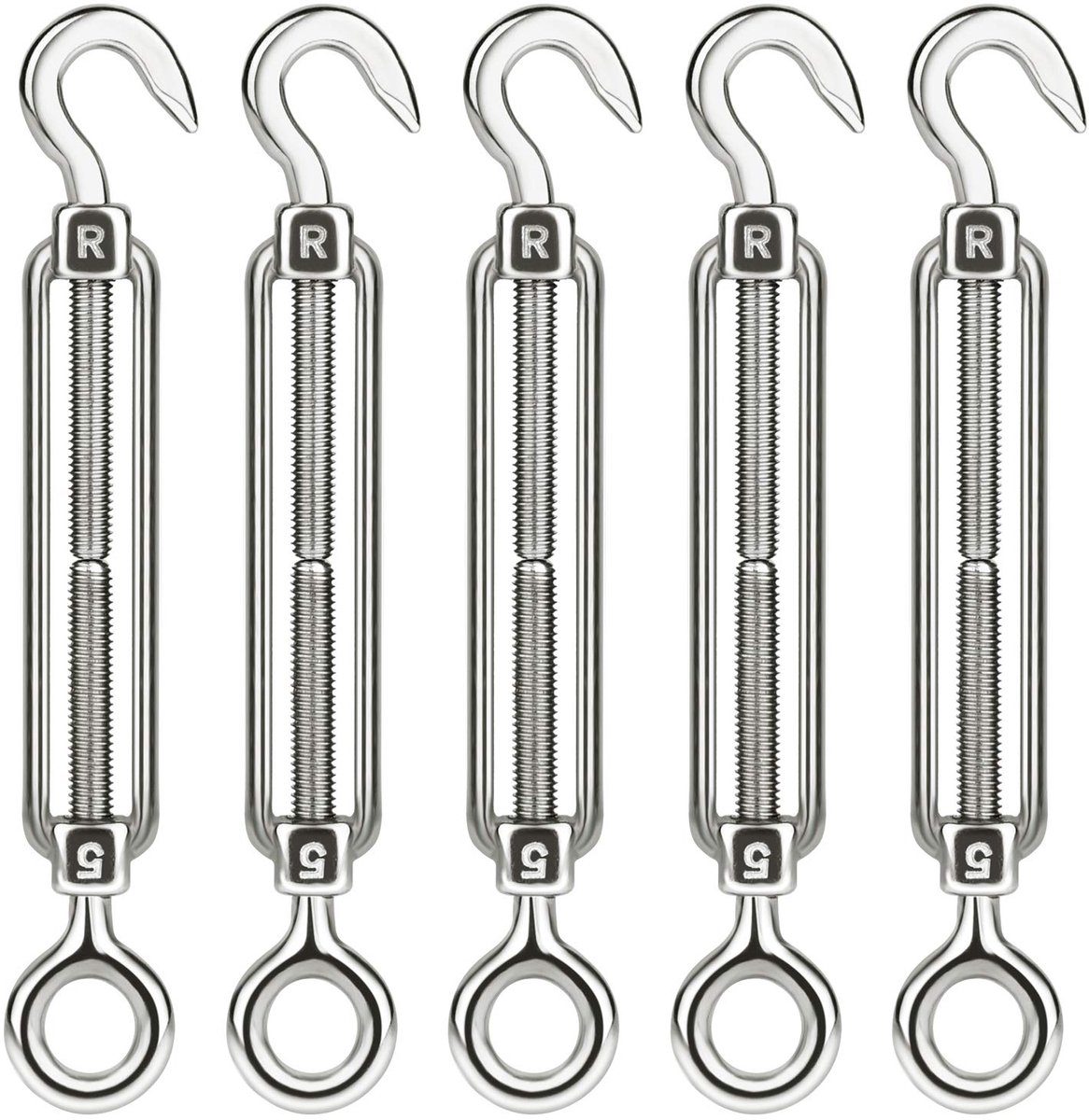 CHRORINE 5 Pcs Turnbuckle Wire Tensioner M5 Adjustable Turnbuckle Stainless Steel Hook Eye Rope Cable Tension - ShopVlot