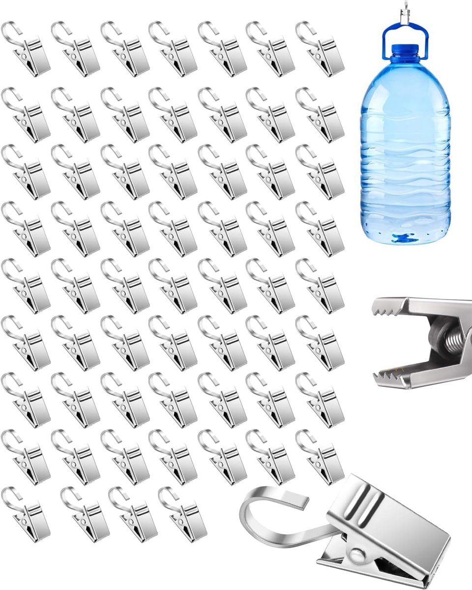 60pcs Curtain Hooks, Curtain Clips with Hooks, Clips for Curtains with Shower and Window Hooks, Fairy Lights - ShopVlot