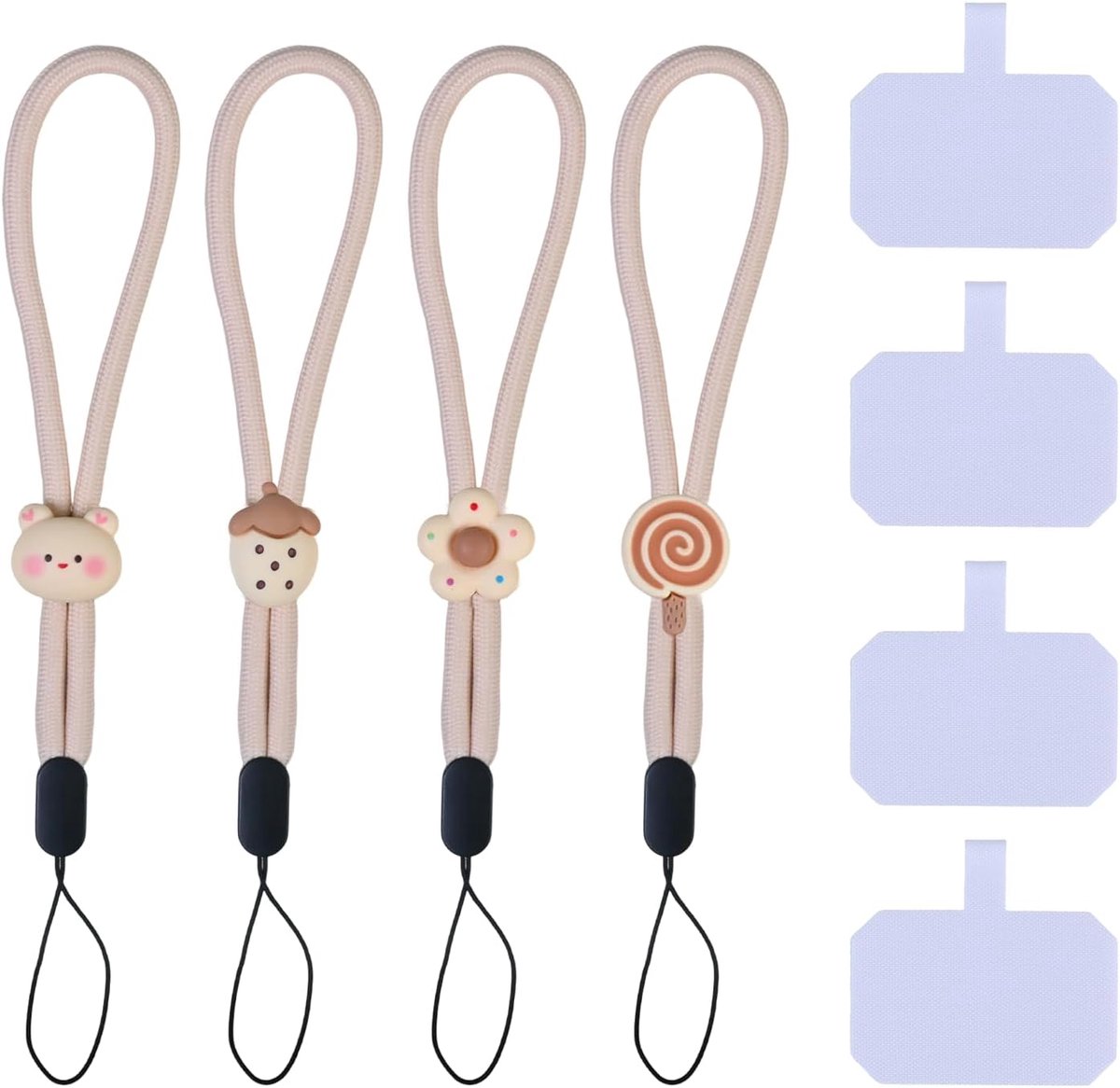 Mobiel toont set van 4 - korte verstelbare nylon cartoon stijl - beige camera strap - anti-diefstal polsband - ShopVlot