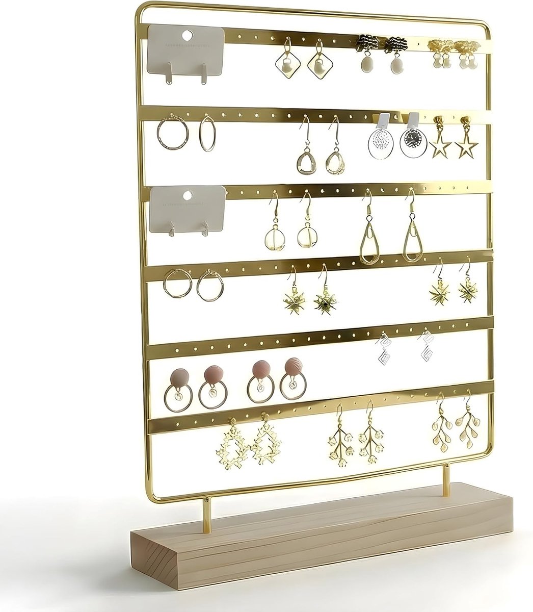 Mika Earring Holder Gold Black and White - 110 Holes - Jewellery Stand for Earrings - Jewellery Holder Made of Wood - ShopVlot