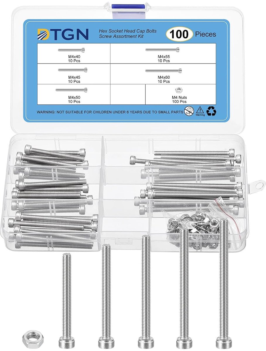 M4 Schroeven Set 100 Stuks - Roestvrij staal 304 - Diverse Lengtes 40/45/50/55/60mm - Ideaal voor Meubelmontage - ShopVlot