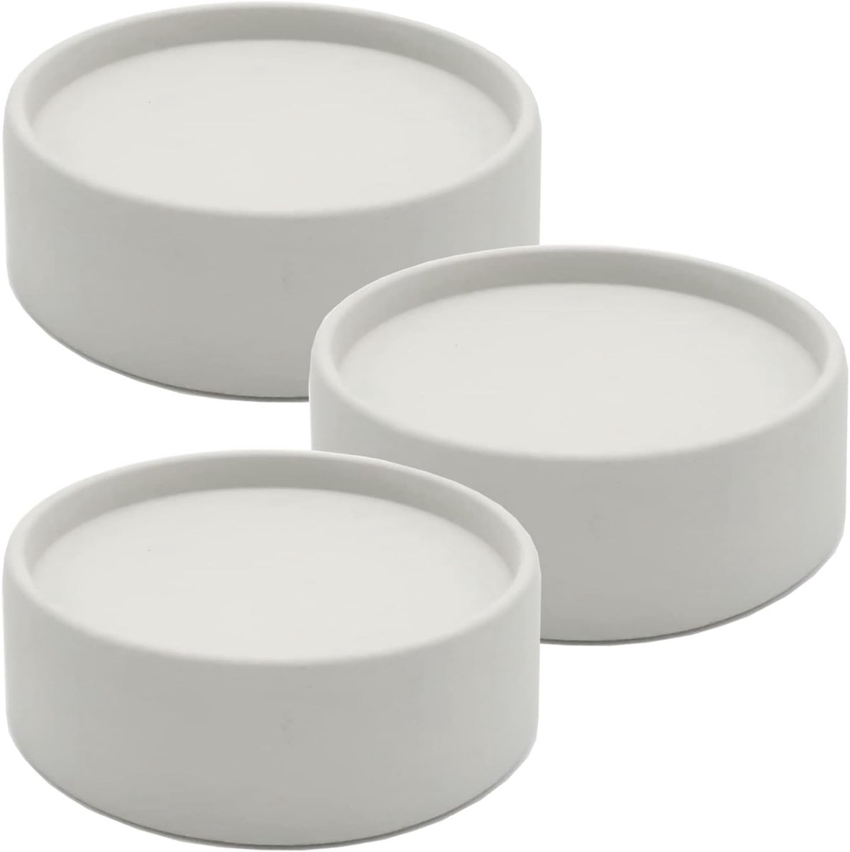 Set van 3 Kandelaars Ø11x4cm Beton Look Lichtgrijs - Kaarshouders Houderplaat Stompkaarsen - Stenen Onderzetter - Decoratie Dienblad Rond
