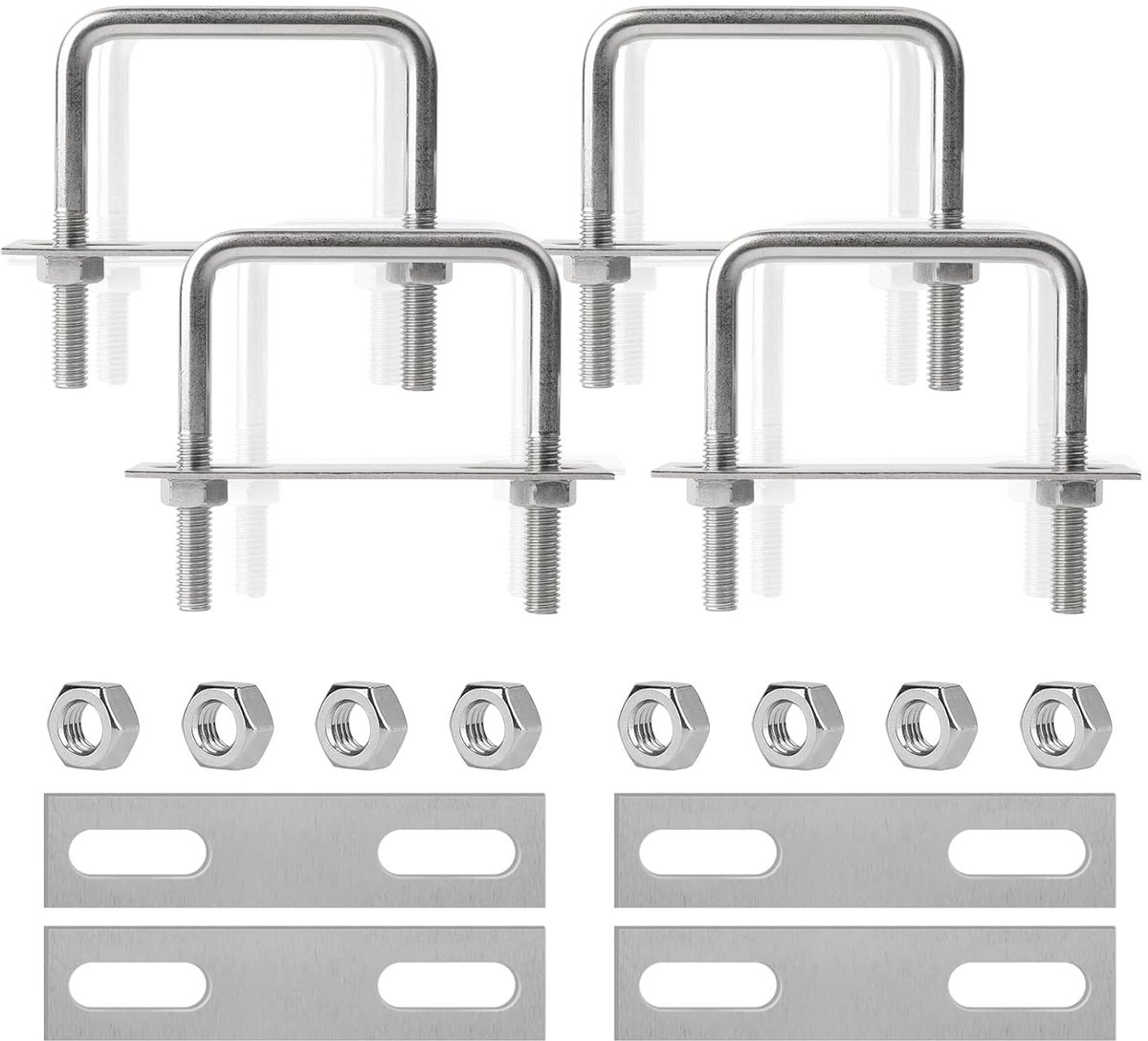 U-Bouten, 65 x 80 mm U-schroeven, M8 Beugelschroeven, 304 Roestvrij Staal, Vierkante U-beugels met Moeren en Frameplaat, voor Marine, Auto Slepen, Bevestiging van Planken en Buizen