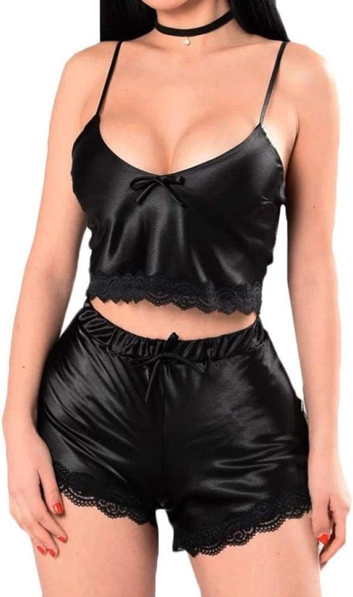 Klassiek Bh set Jarretellegordel en Kous LingerieSexy Lingerie Pyjama Set Dames Zwart Korte Set Nachtkleding Sexy Satijnen Nachtkleding