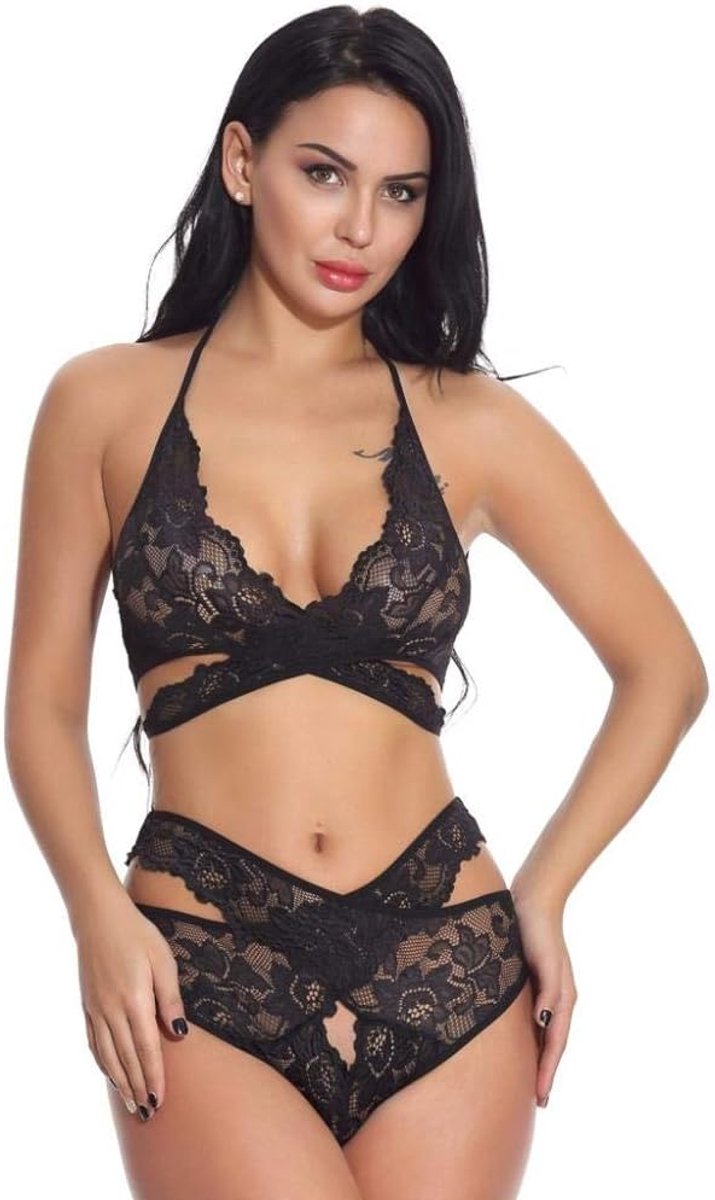 Babydolls, nachtjaponnen & negligés dames Dames Sexy Lingerie Nachtkleding Kanten Beha Verleiding Ondergoed Erotische Porno Lingerie Transparante Nachtkleding-Black_XL