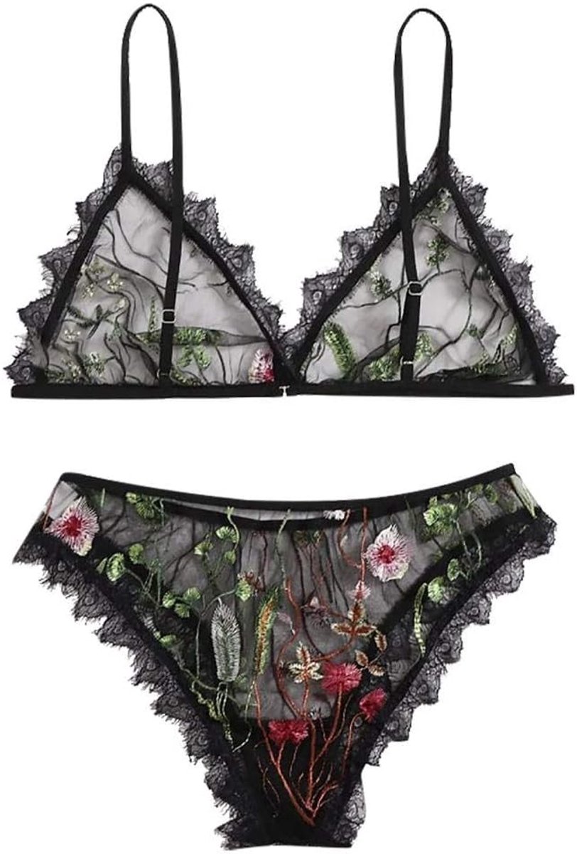 Babydolls, nachtjaponnen & negligés Plus Size Dames Sexy Lingerie Borduurwerk Kant Perspectief Beha Slips Nachtkleding Verleiding Ondergoed-Black_XL