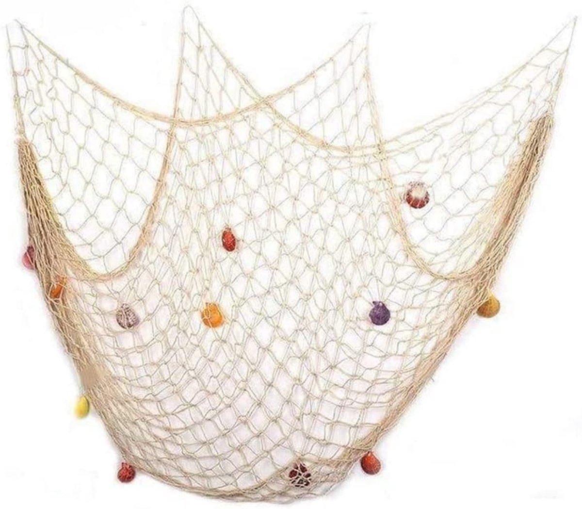 1Mx2M Mediterrane Stijl Decoratief Visnet, Marine Wanddecoratie Net,Nautisch Visnet met Zeeschelpen voor Huisdecoratie - Beige