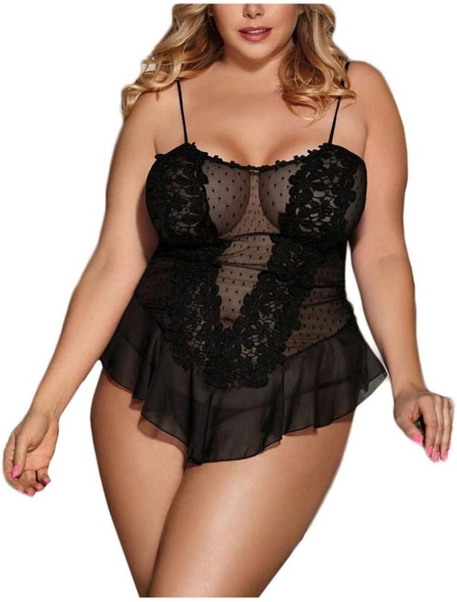 Vrouwen Sexy Lingerie Lace See Through Ondergoed Diepe V-hals Sexy Kostuums Jurken voor Dames-black_9xl