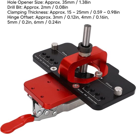 Scharniermal, 35 mm deurscharnier jig nauwkeurige vergrendelingskast scharnier jig, aluminiumlegering verstelbare snelle ponskast hardware mal voor houtbewerking — afbeelding 3
