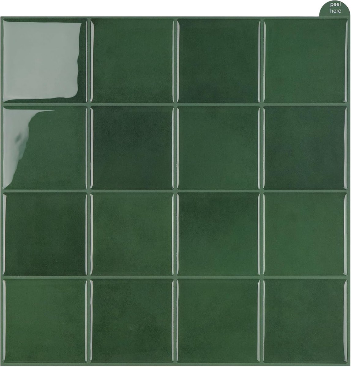 Plaktegels voor keuken, 3D-mozaïektegelstickers, 10 stuks beschermfolie verwijderen en opplakken, wandtegels, backsplash, groene transfers tegelstickers voor keuken en badkamer