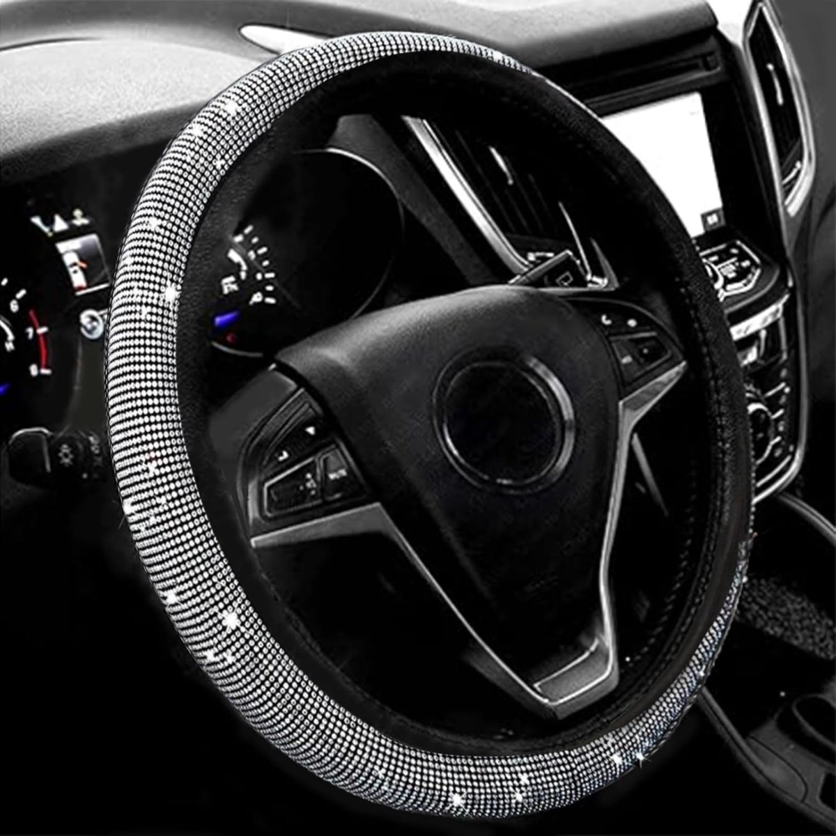 Stuurhoes met strass, bling-bling kristal diamanten, pailletten auto-accessoires, universele antislip stuurbescherming, 38 cm