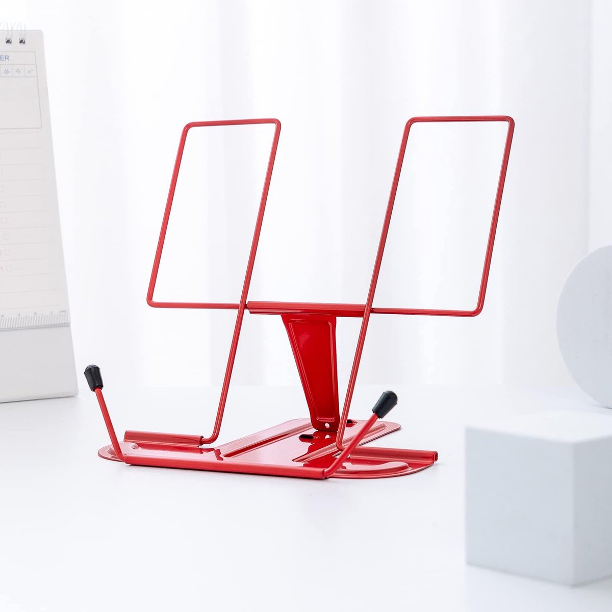 Leesstandaard met metalen beugel, multifunctionele verstelbare boekensteunen voor werkkamer, boek, tijdschrift, menu, iPad, kookboek, notities, kantoor, school, these, studentenprijzen (rood)