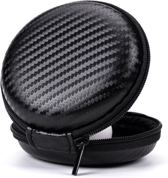 6-delige ronde draagbare hoofdtelefooncase, mini EVA-tas, opbergtas, harde schaal met ritssluiting, geschikt voor oortelefoon, datakabel, MP3-opbergtas (zwart) — afbeelding 3
