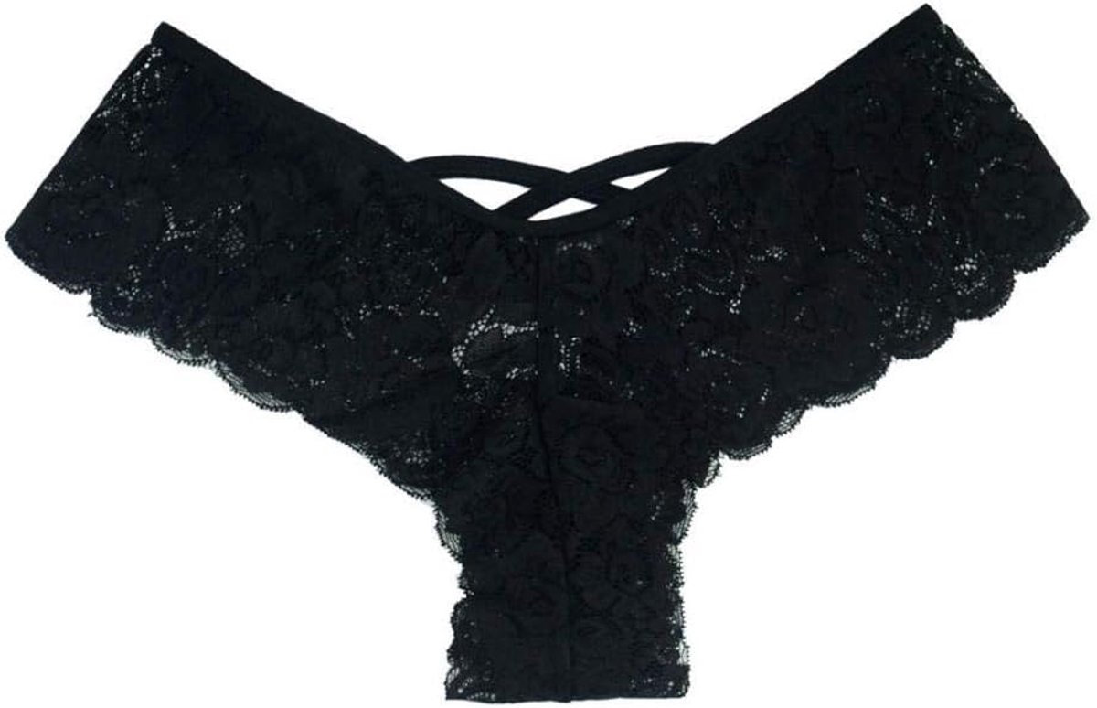 Sexy lingerie dames v-hals doorschijnende kanten kimono lingerie nachthemd ondergoed sexy set negligé jurk met stringNaadloze slipje Dames onderbroek Sexy kanten lage taille ondergoed G-string Lingerie Thongs-Black_S