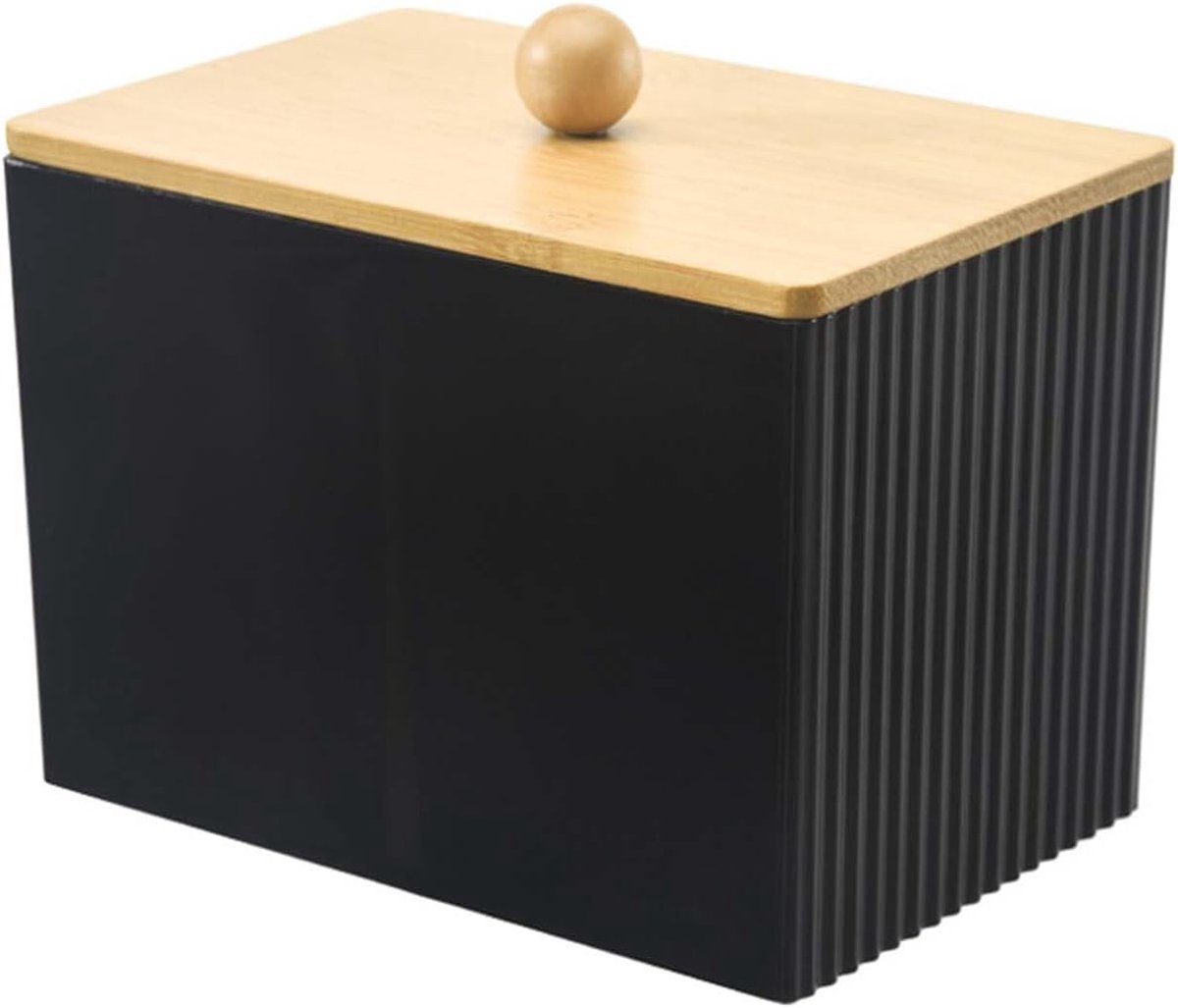Houder voor make-up remover en wattenstaafjes, transparante container voor badkamer, kaptafel, woonkamer, zwart