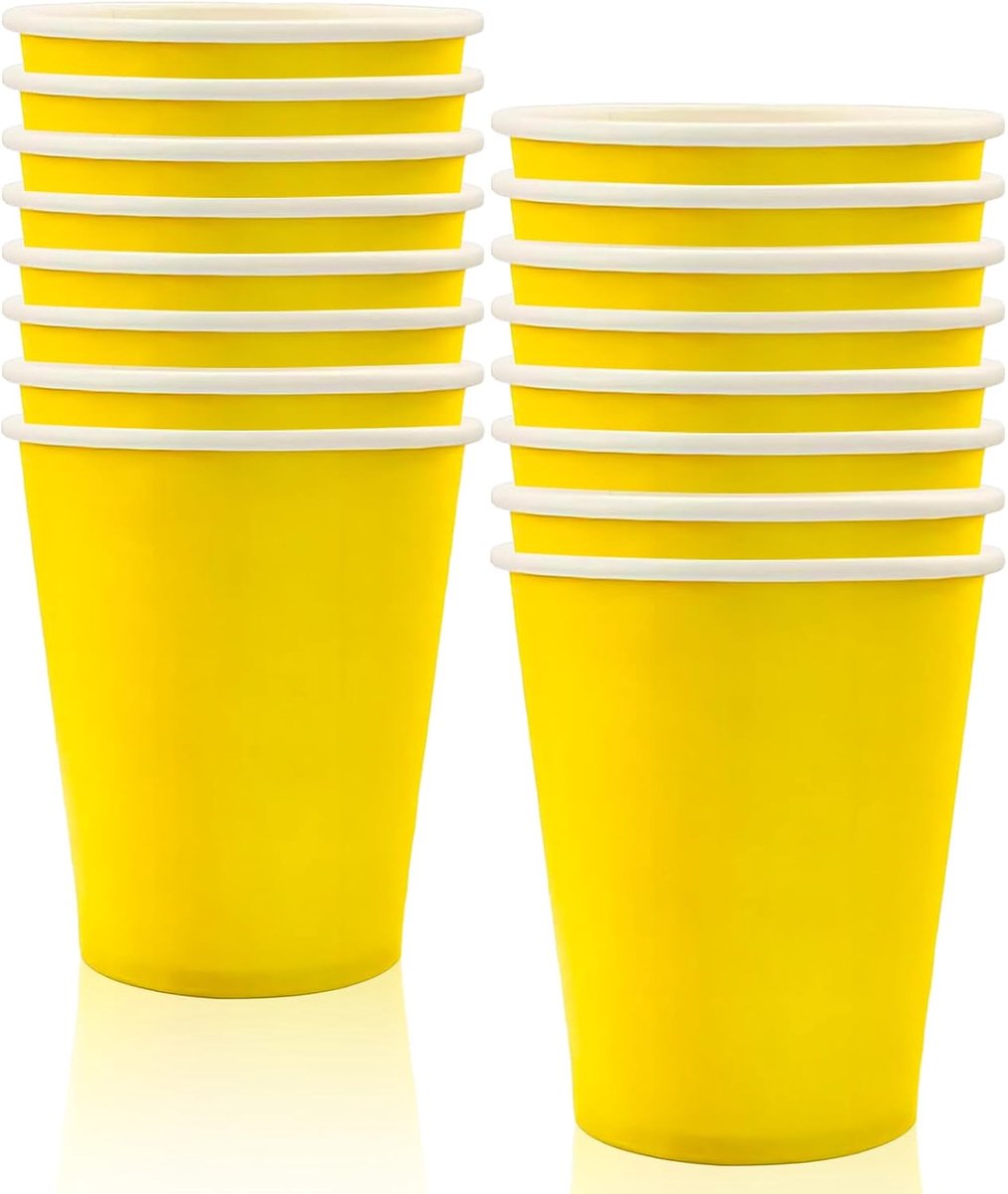 16 stuks gele papieren beker, 250 ml, partybeker, drinkbeker, bruiloft, feestbenodigdheden, warme en koude dranken, koffie, thee, verjaardag