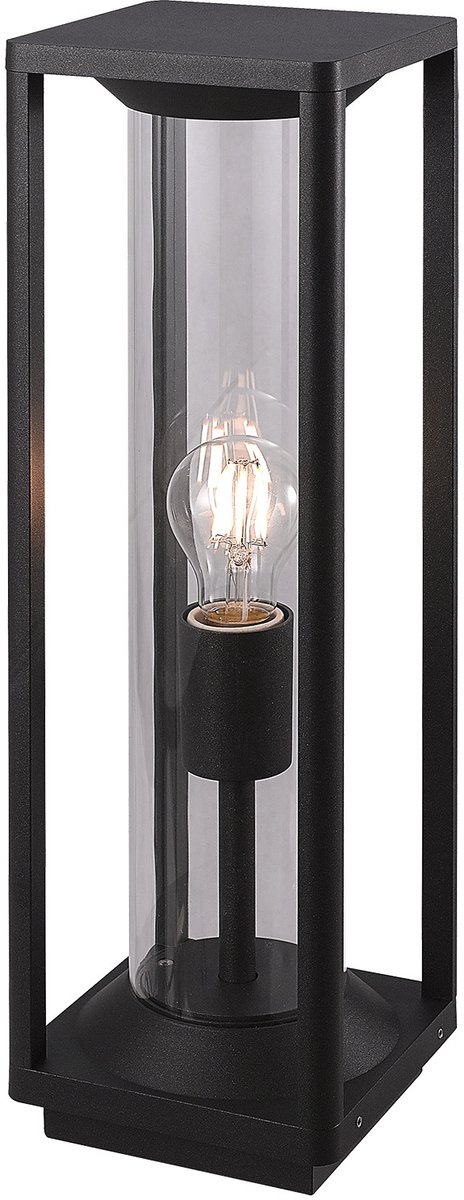 Kelso tuinpaal 500mm, mat zwart aluminium en glas, E27-fitting max 15W, IP65 voor buiten