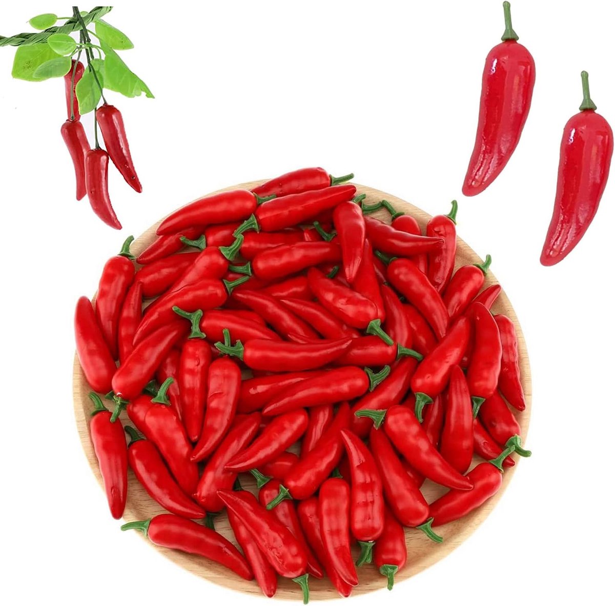 60 stuks kleine kunstchili in de vorm van een groentekop, chili-slinger, decoratie voor de keuken thuis, hangende foto (rood)