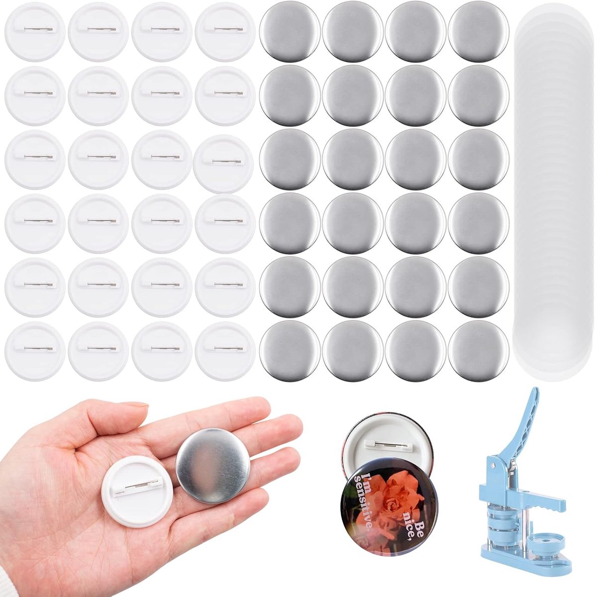 Knop Pin Witte Pin Knop Badge Stukken Knoop Kit - Ronde Drukknopen Onderdelen DIY Ambachten Geschenken Gi