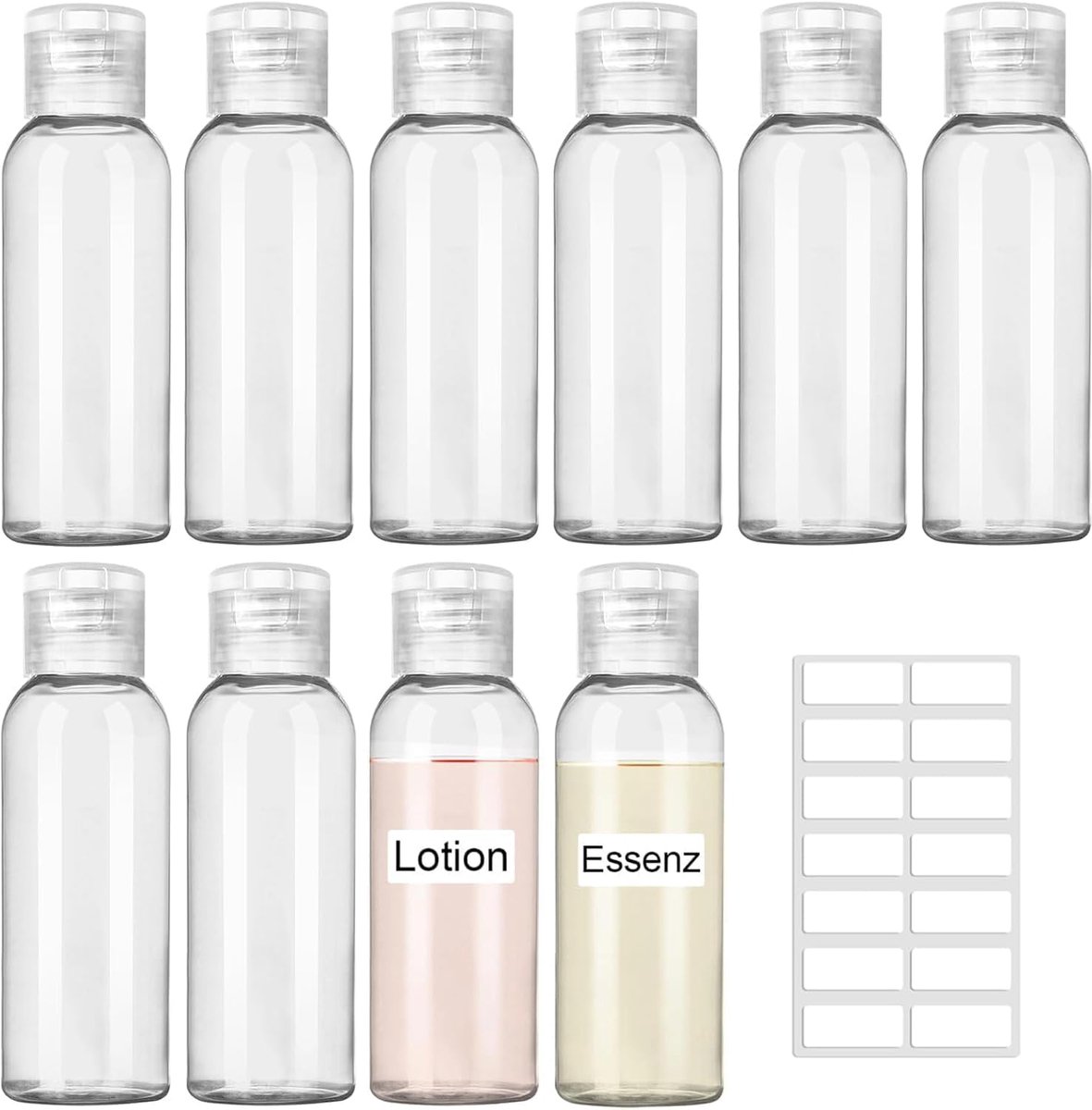 Reisflessen Om Te Vullen, 100 Ml, 10 Stuks Reisflessen, Plastic Fles Met Flipdop voor Reizen, Transparante Cosmeticafles voor Vliegreizen, Shampoo, Conditioner, Lotion