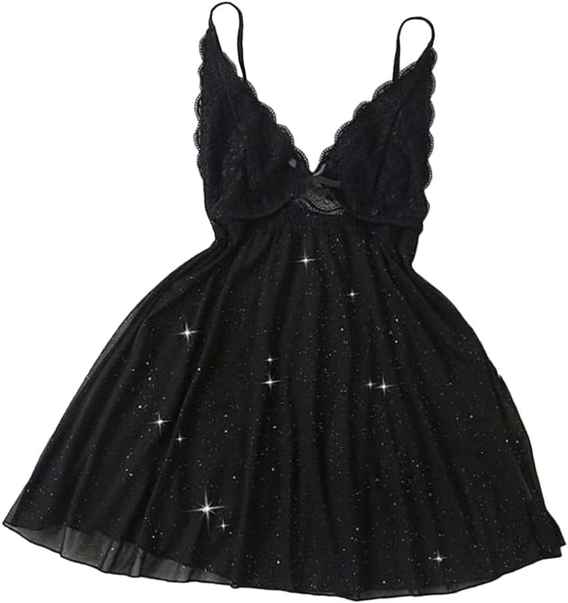 Babydolls, nachtjaponnen & negligés Dames Lingerie Diepe V-hals Nachtkleding Lingerie Jurk Nachthemd Pyjama Ondergoed Set-Black_S