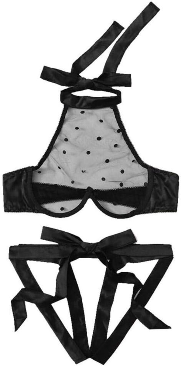 Babydolls, nachtjaponnen & negligés Dames Lingerie Set Kanten Ondergoed Met Netgaren Tops Panties-black_S
