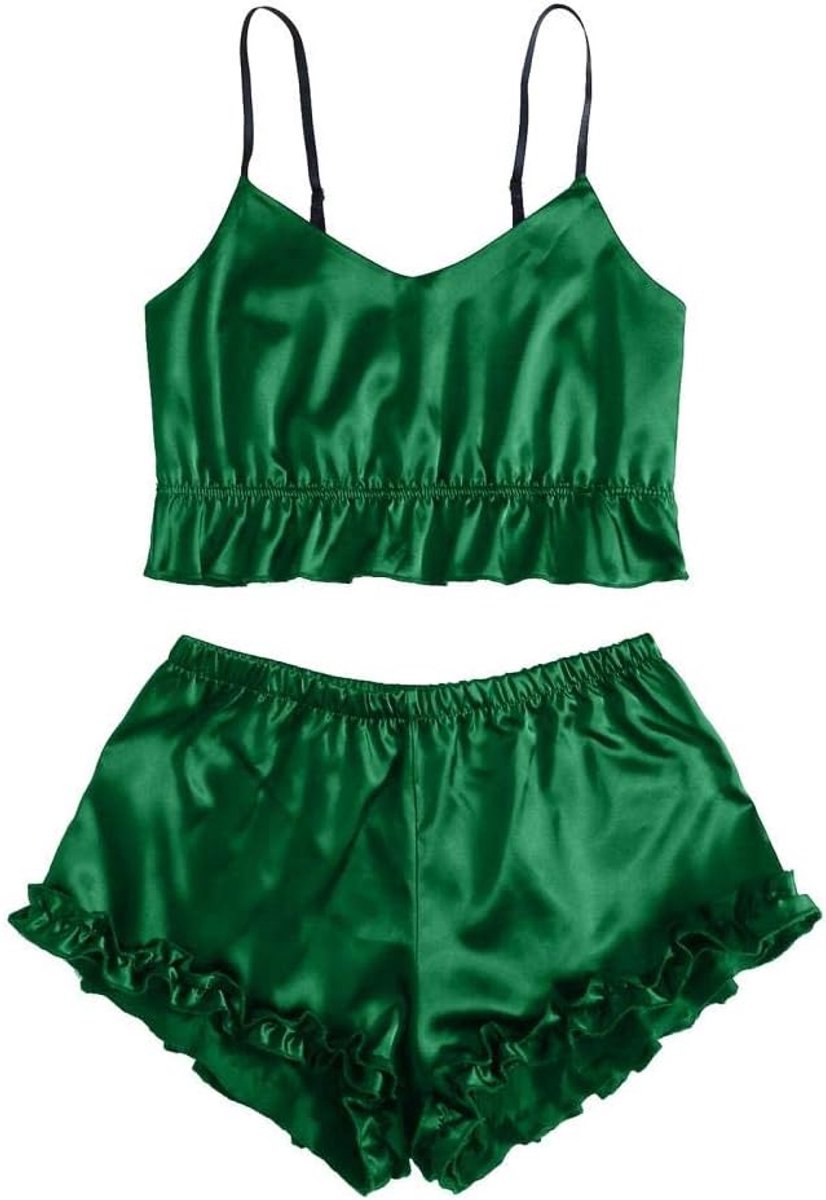 Babydolls, nachtjaponnen & negligés dames Gevouwen lingerie Zijden slips Nachtkleding Lingerie Satijnen pyjama's Beha voor dames ondergoed-Green_XXL