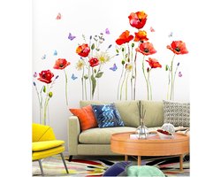 Muursticker Tuin Bloemen，Tianher Muurtattoo bloem plant vlinder Wanddecoratie voor woonkamer slaapkamer sofa achtergrond