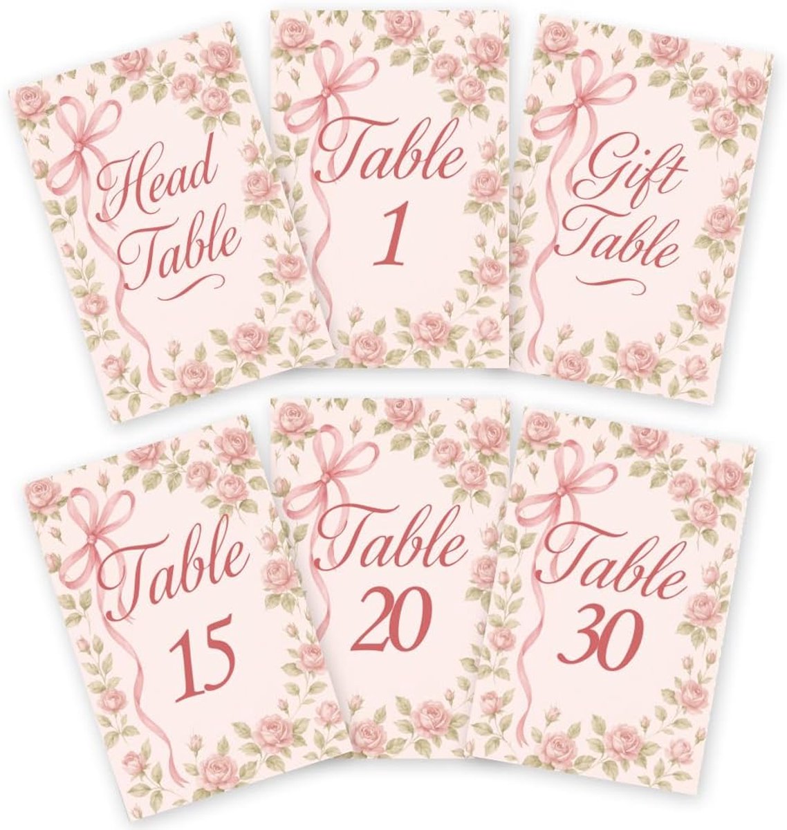 32 stuks bruiloft tafel nummers kaarten, 1-30 roze strik bloem dubbelzijdige bruiloft tafel nummers borden met hoofd en cadeau tafel kaart feest middelpunt voor verjaardag bruids evenement