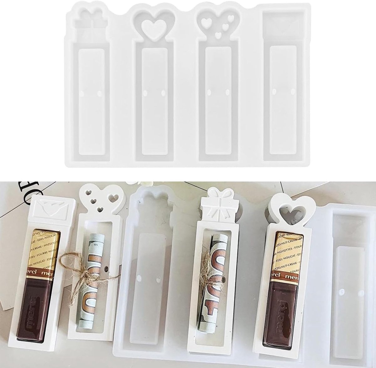 Set van 4 siliconen vormen voor Kerstmis, haas, geldcadeau, hoogwaardige siliconen, rechthoekig, BPA-vrij, pvc, PFOA, PTFE, latex, lood, ftalaat